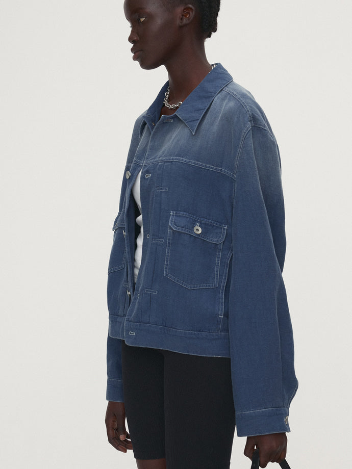 Tonywack - Cotton Linen Garment-Dyed Trucker Jacket (Faded Blue) product image 5 | TRAB K-Fashion Australia