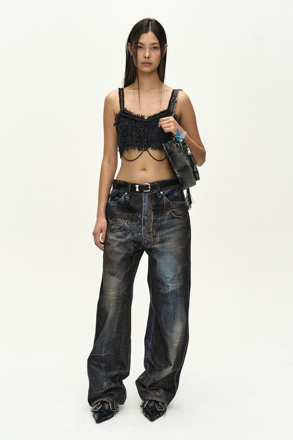 Andersson Bell - Raw Chain-Edge Tweed Bralette (black) (Black) product image 1 | TRAB K-Fashion Australia