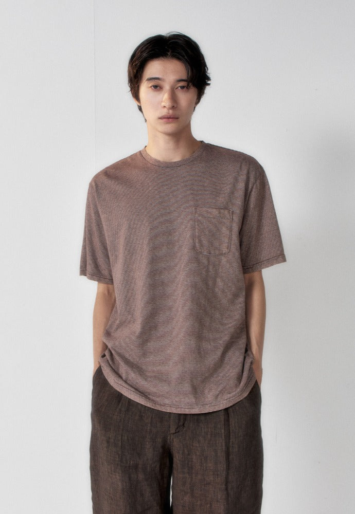 Art if acts - Washed Stripe Pocket S/S Tee (Brown/Grey) product image 1 | TRAB K-Fashion Australia