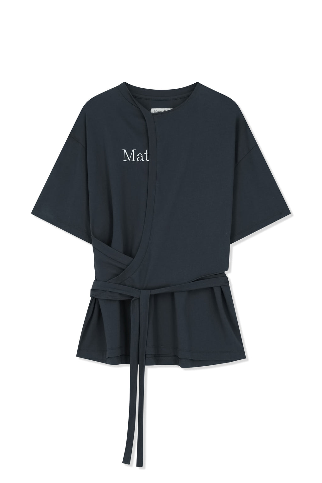 Matin Kim - Tie Detail Draped Logo Top (Charcoal) product image 1 | TRAB K-Fashion Australia