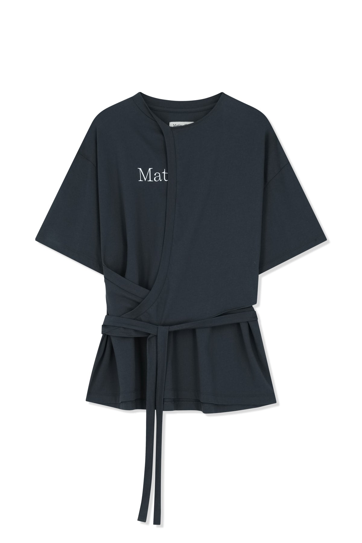 Matin Kim - Tie Detail Draped Logo Top (Charcoal) product image 1 | TRAB K-Fashion Australia