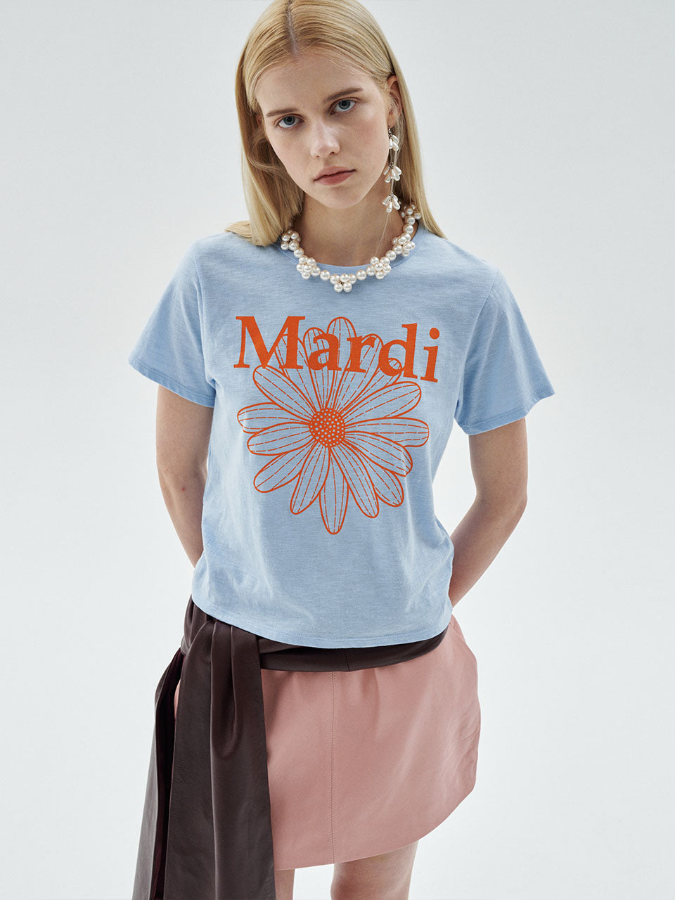 Mardi Mercredi - Slub Cotton Slim Tshirt Flowermardi (Sky Orange) product image 1 | TRAB K-Fashion Australia