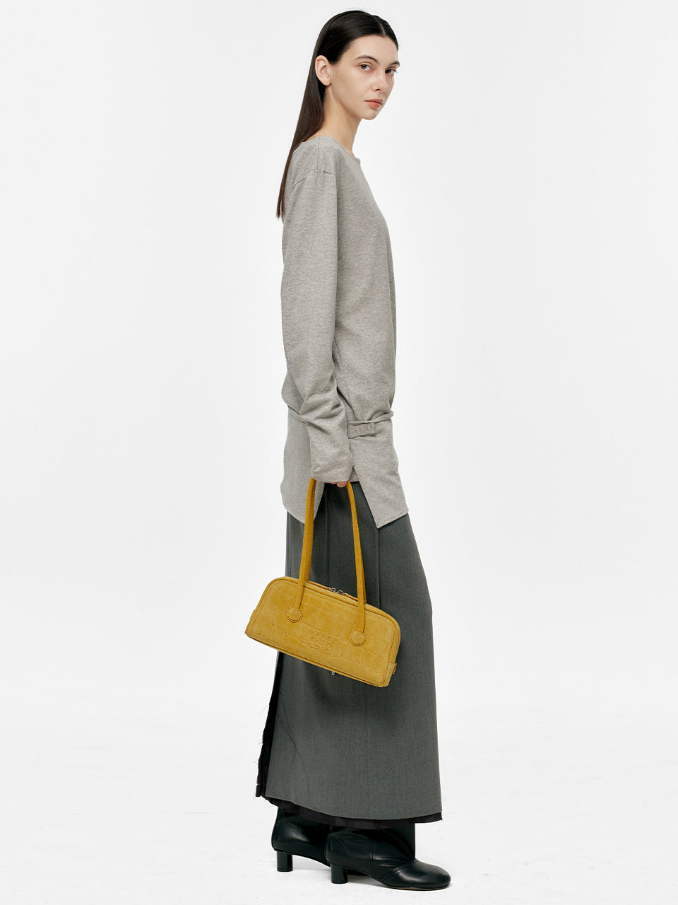 Marge Sherwood - Soft Boston Ew (Mustard Croc-Effect Suede) product image 3 | TRAB K-Fashion Australia