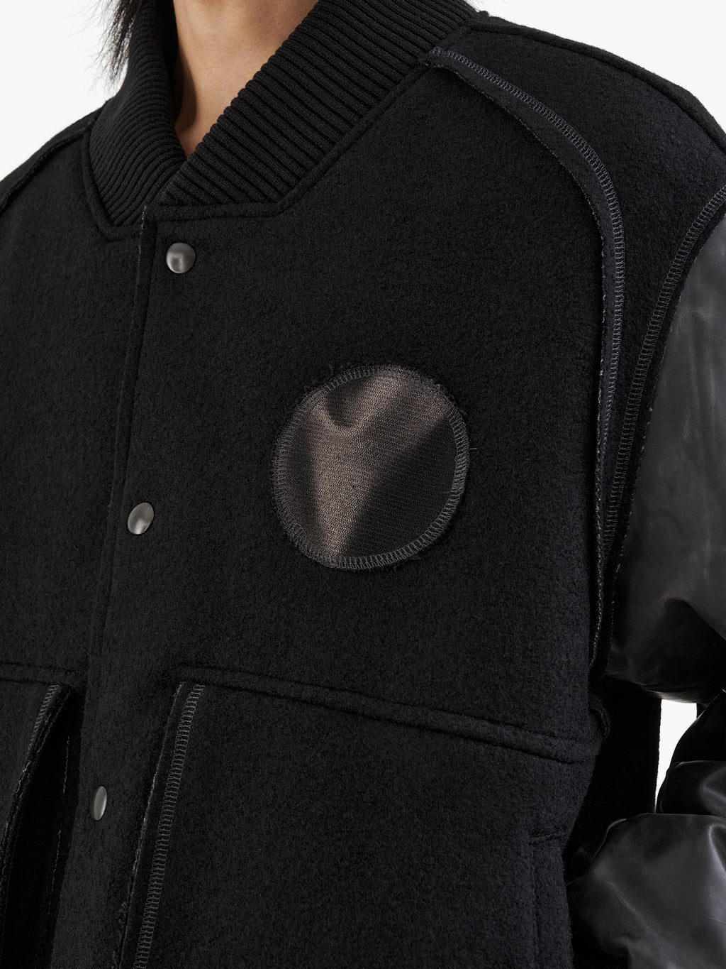 Jiyong Kim - Sun-Bleached Wool Varsity Jacket (Black) product image 6 | TRAB K-Fashion Australia