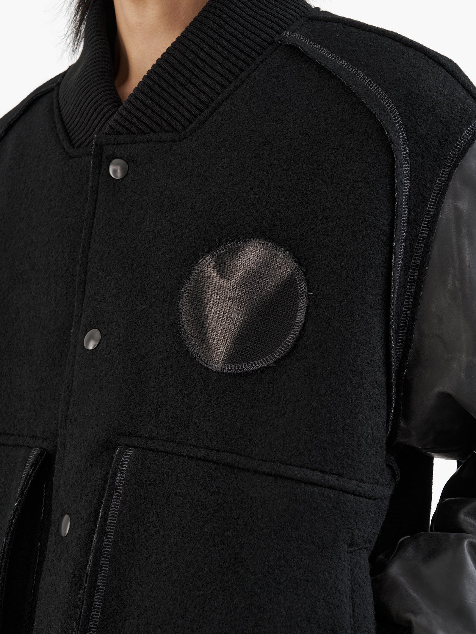 Jiyong Kim - Sun-Bleached Wool Varsity Jacket (Black) product image 6 | TRAB K-Fashion Australia