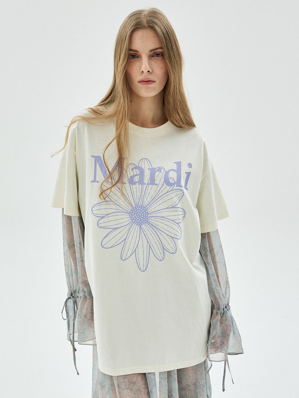 Mardi Mercredi - Unisex Tshirt Flowermardi (Cream Lightpurple) product image 1 | TRAB K-Fashion Australia