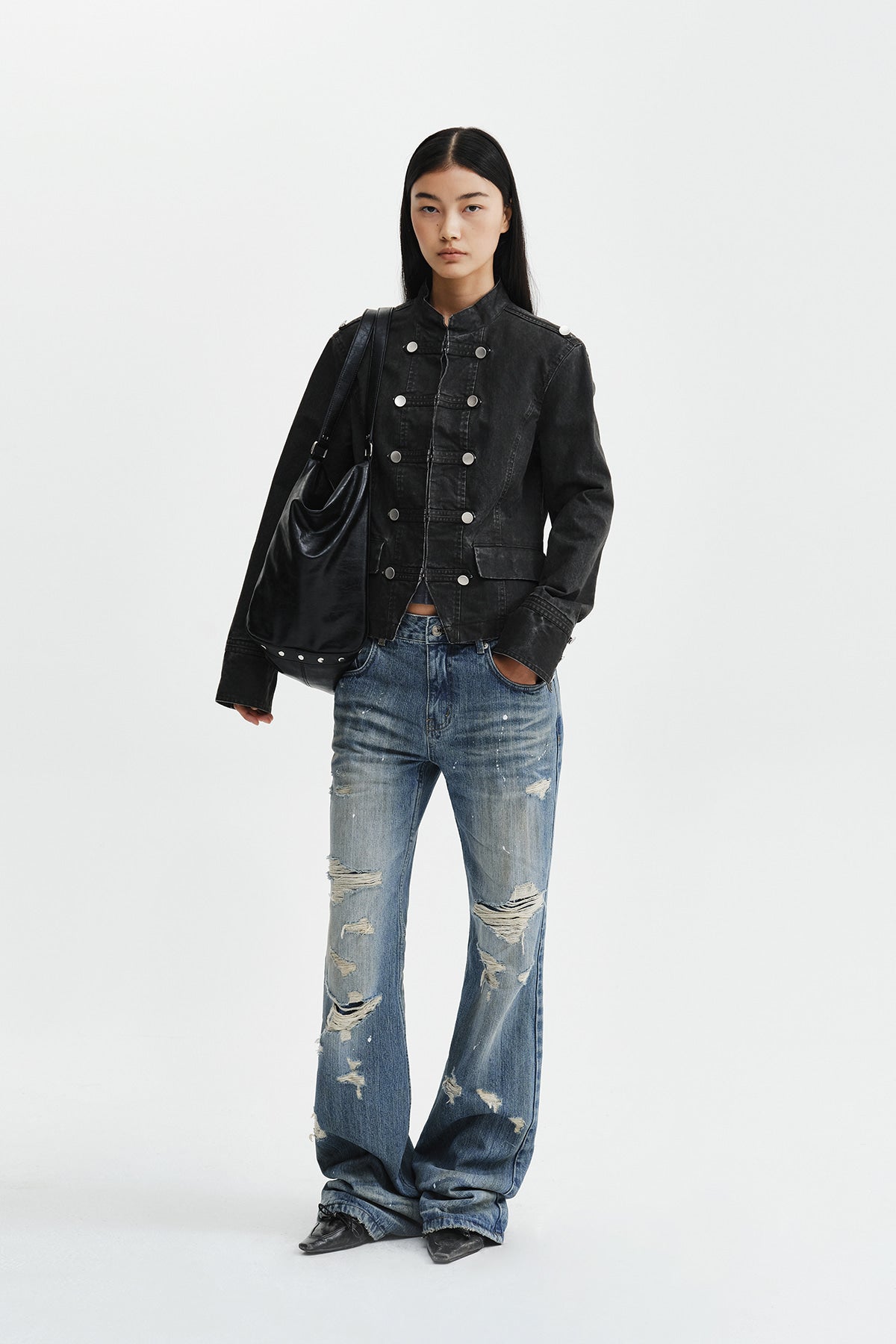 Matin Kim - Slub Damage Bootcut Denim Pants (Blue) product image 12 | TRAB K-Fashion Australia