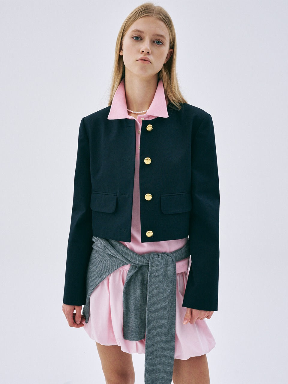 Mardi Mercredi - Cropped Jacket Round Neck (Navy) product image 1 | TRAB K-Fashion Australia