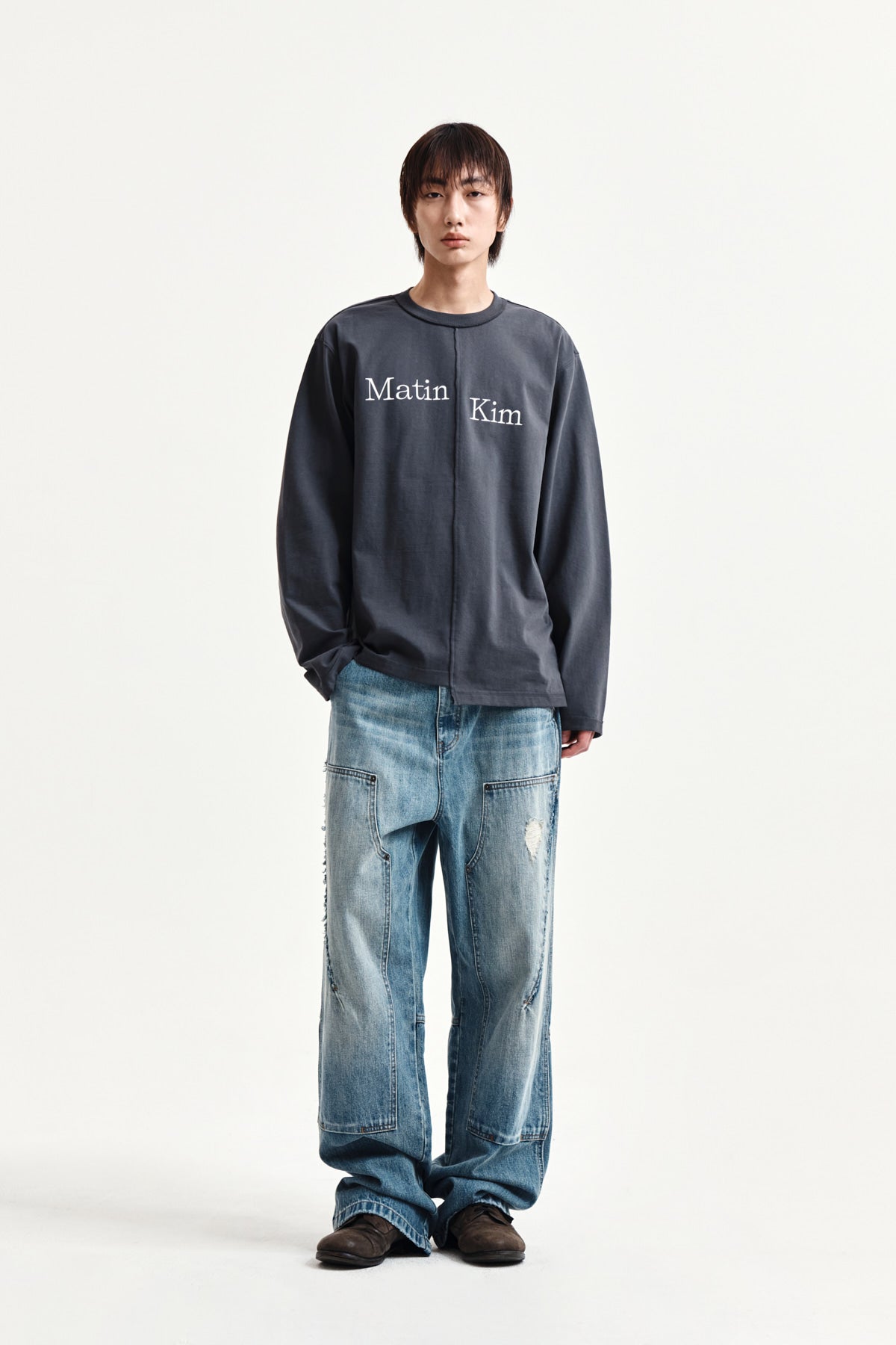Matin Kim - Asymmetric Logo Top (Charcoal) product image 14 | TRAB K-Fashion Australia