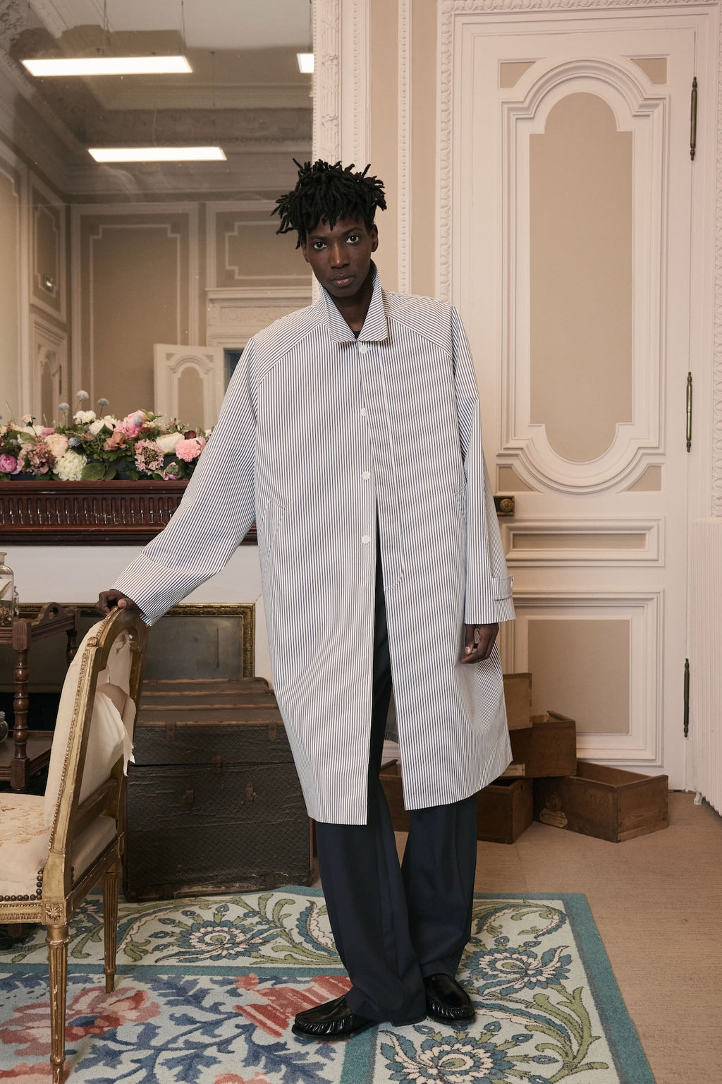 STU - Raglan Stripe Poplin Coat (White) product image 5 | TRAB K-Fashion Australia