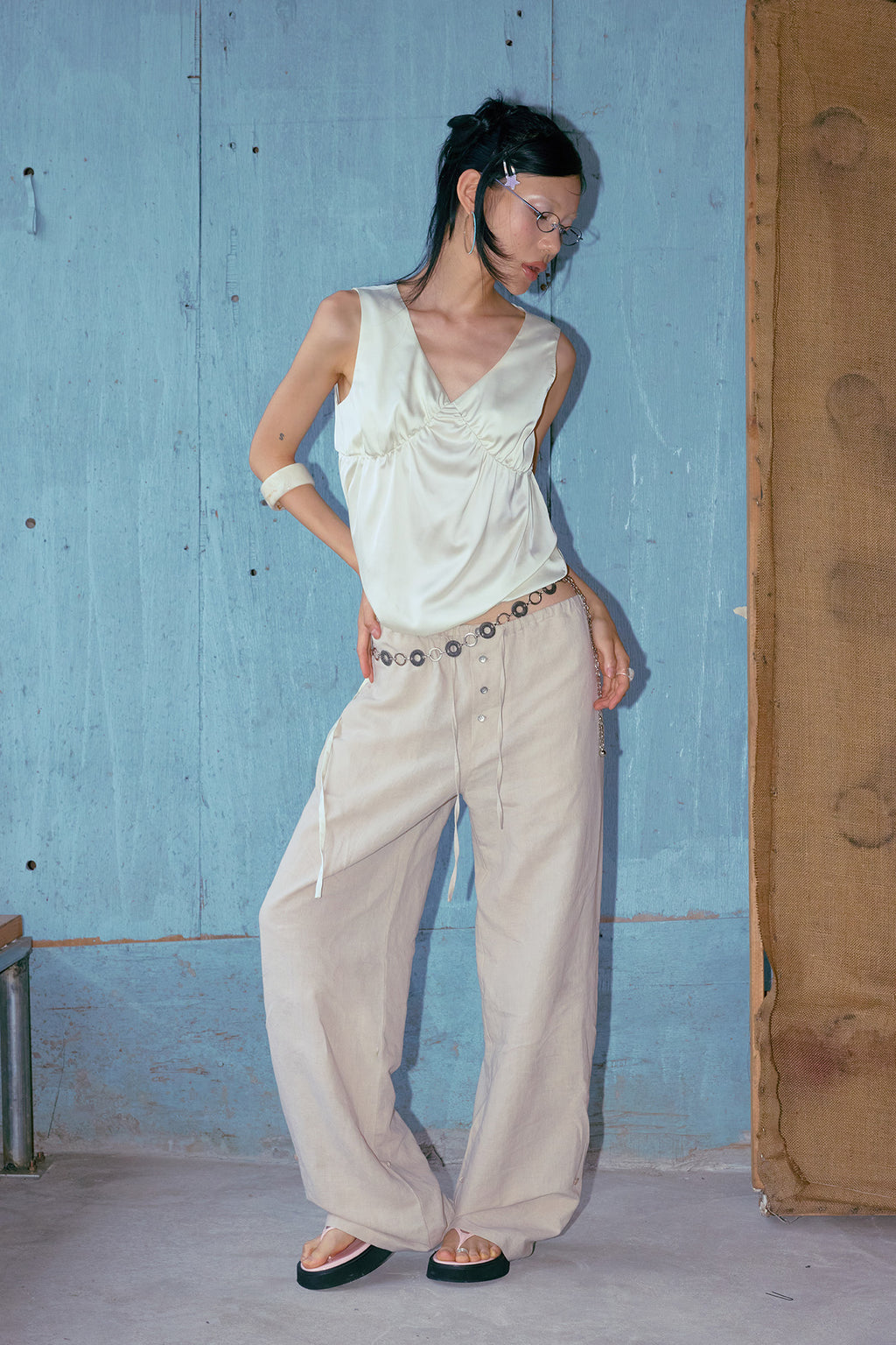 Deinet - Side Button Wide Pants (Beige) product image 5 | TRAB K-Fashion Australia
