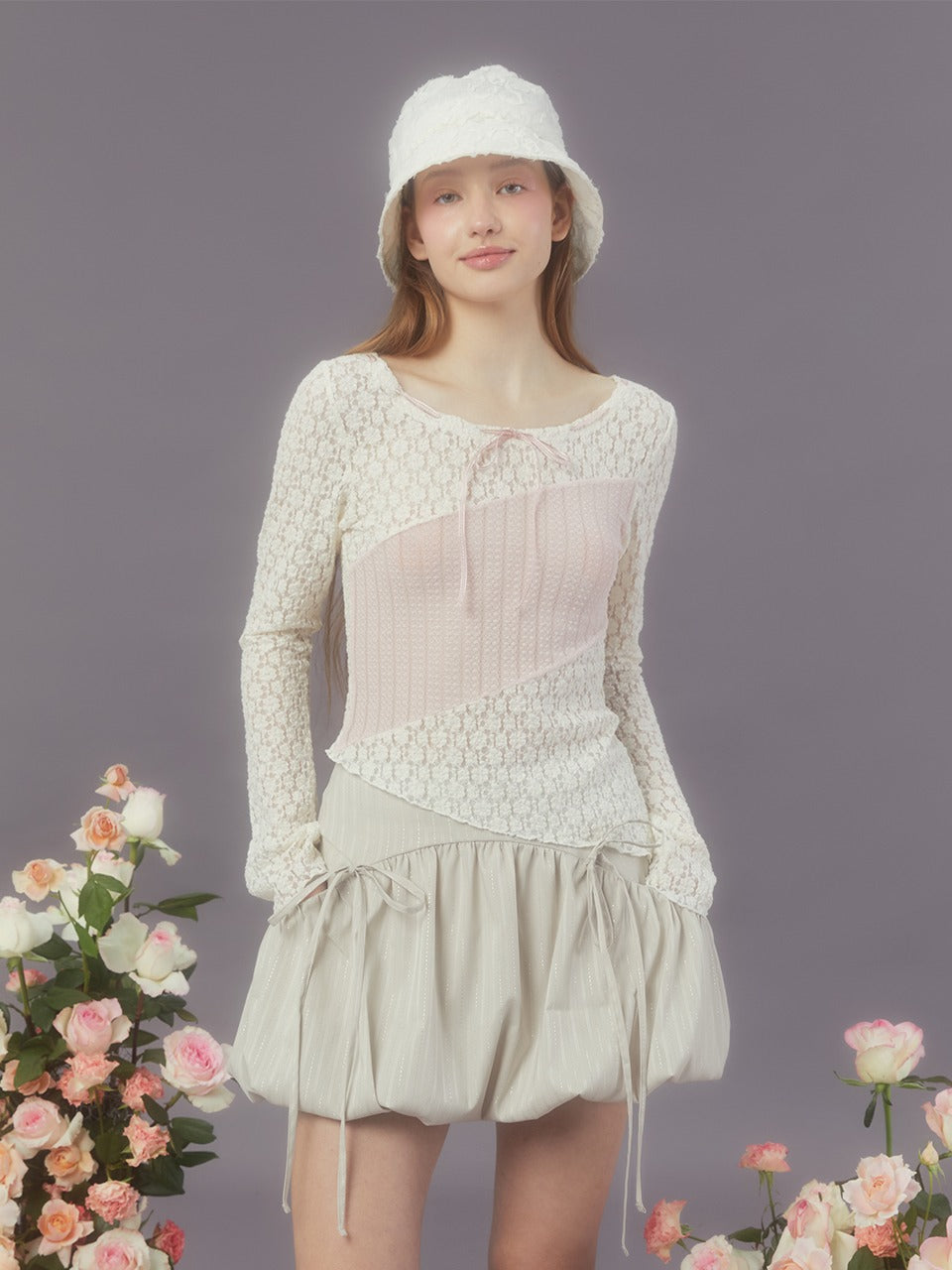 Margarin Fingers - Shirring Pocket Balloon Skirt (Light Beige) product image 1 | TRAB K-Fashion Australia