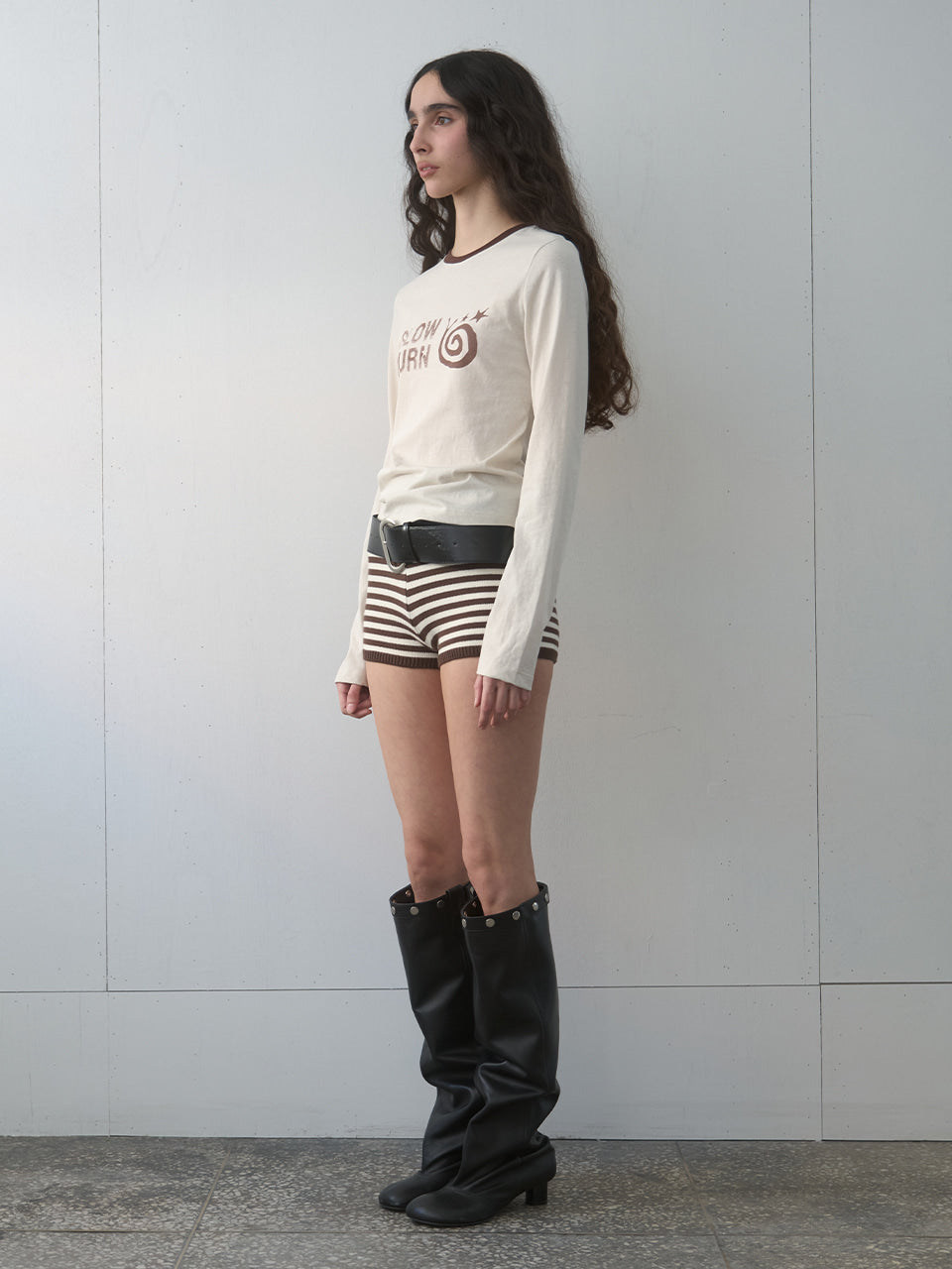 Kijun - Stripe Knit Shorts (Brown) product image 6 | TRAB K-Fashion Australia