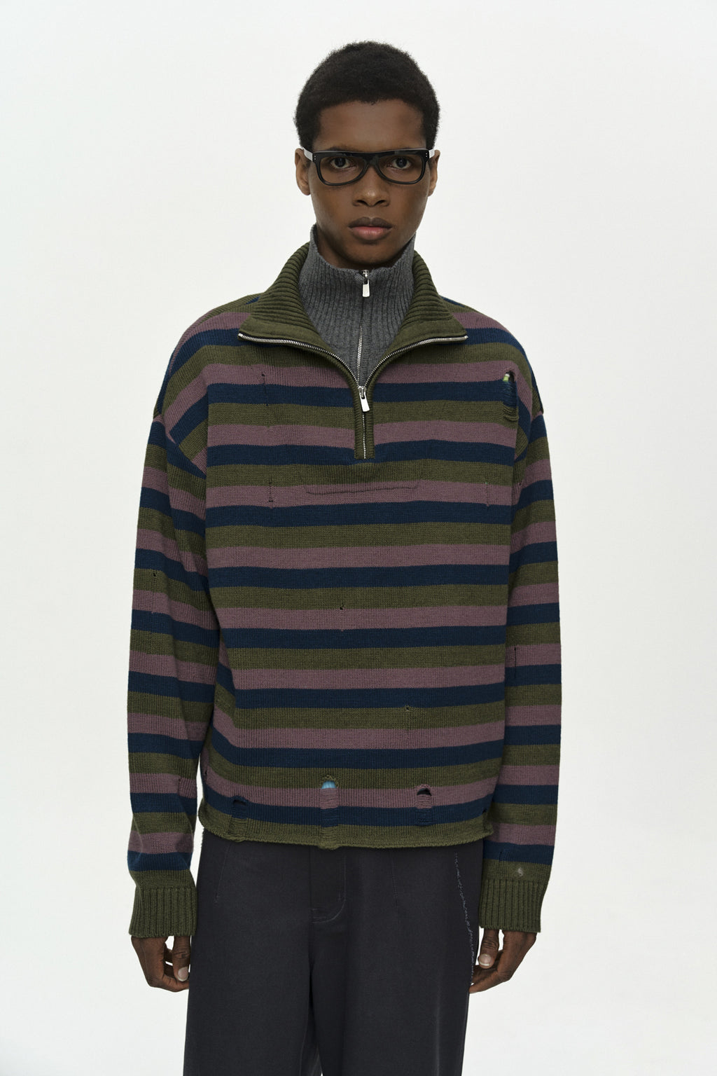 Andersson Bell - Double Layered Stripe Half Zip-Up Sweater (Blue/Grey) product image 4 | TRAB K-Fashion Australia