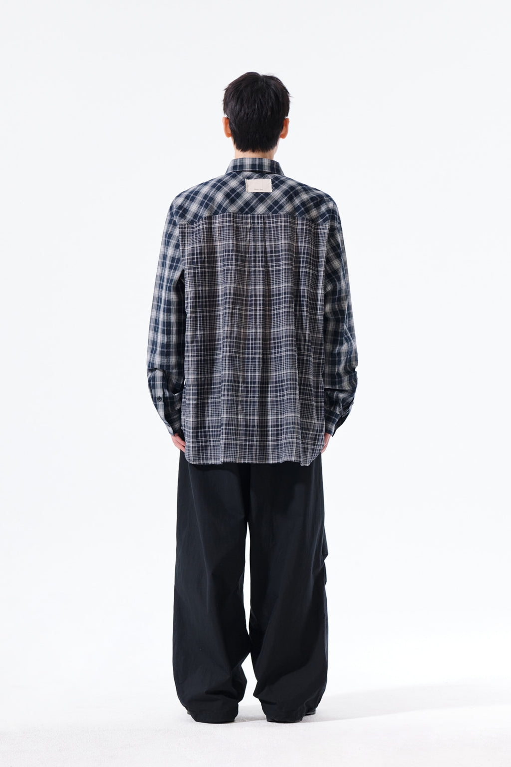 Matin Kim - Mixed Check Over Fit Shirt (Navy) product image 14 | TRAB K-Fashion Australia