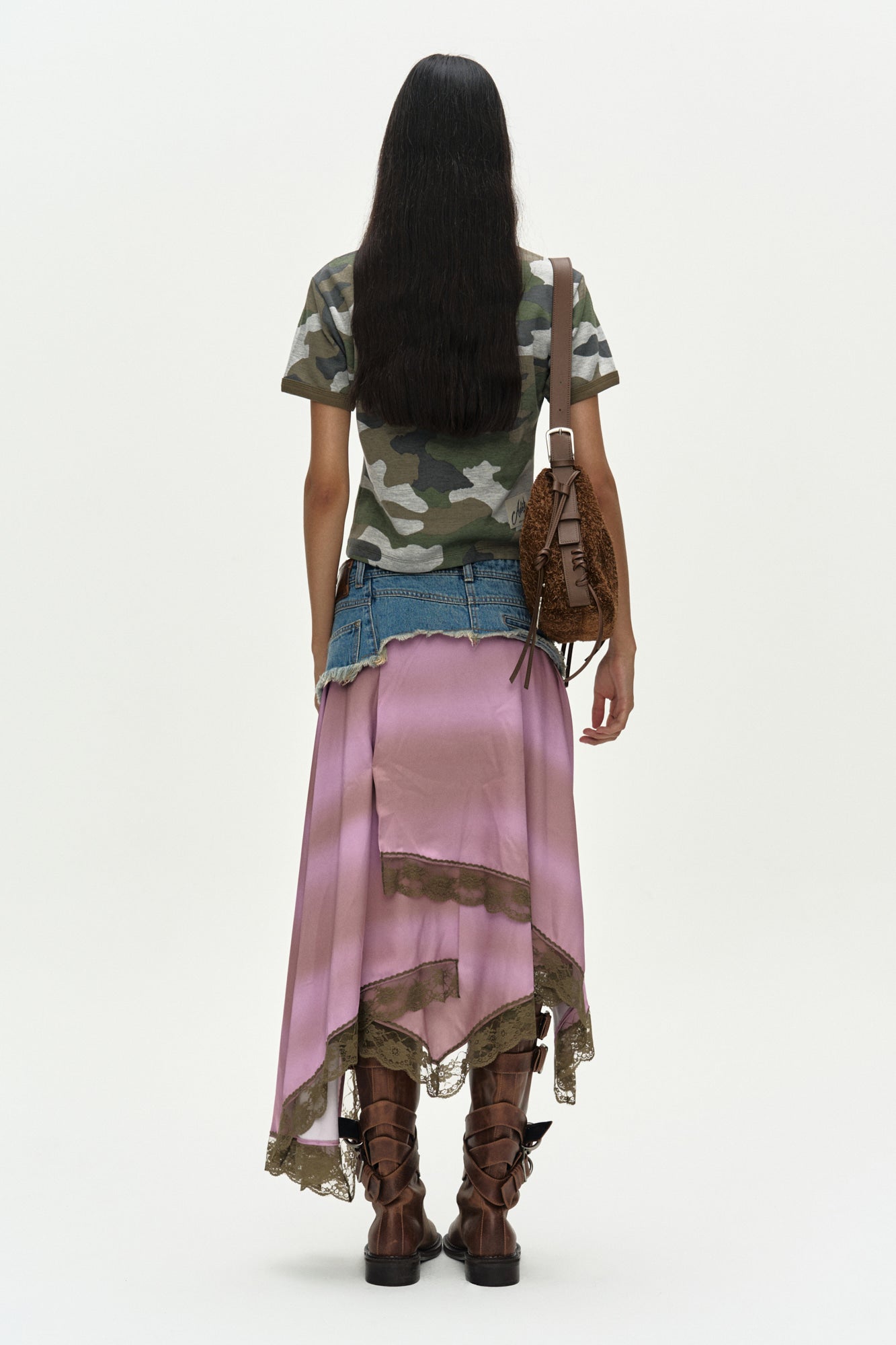 Andersson Bell - Denim Combination Lace Hem Skirt (Denim/Pink) product image 3 | TRAB K-Fashion Australia