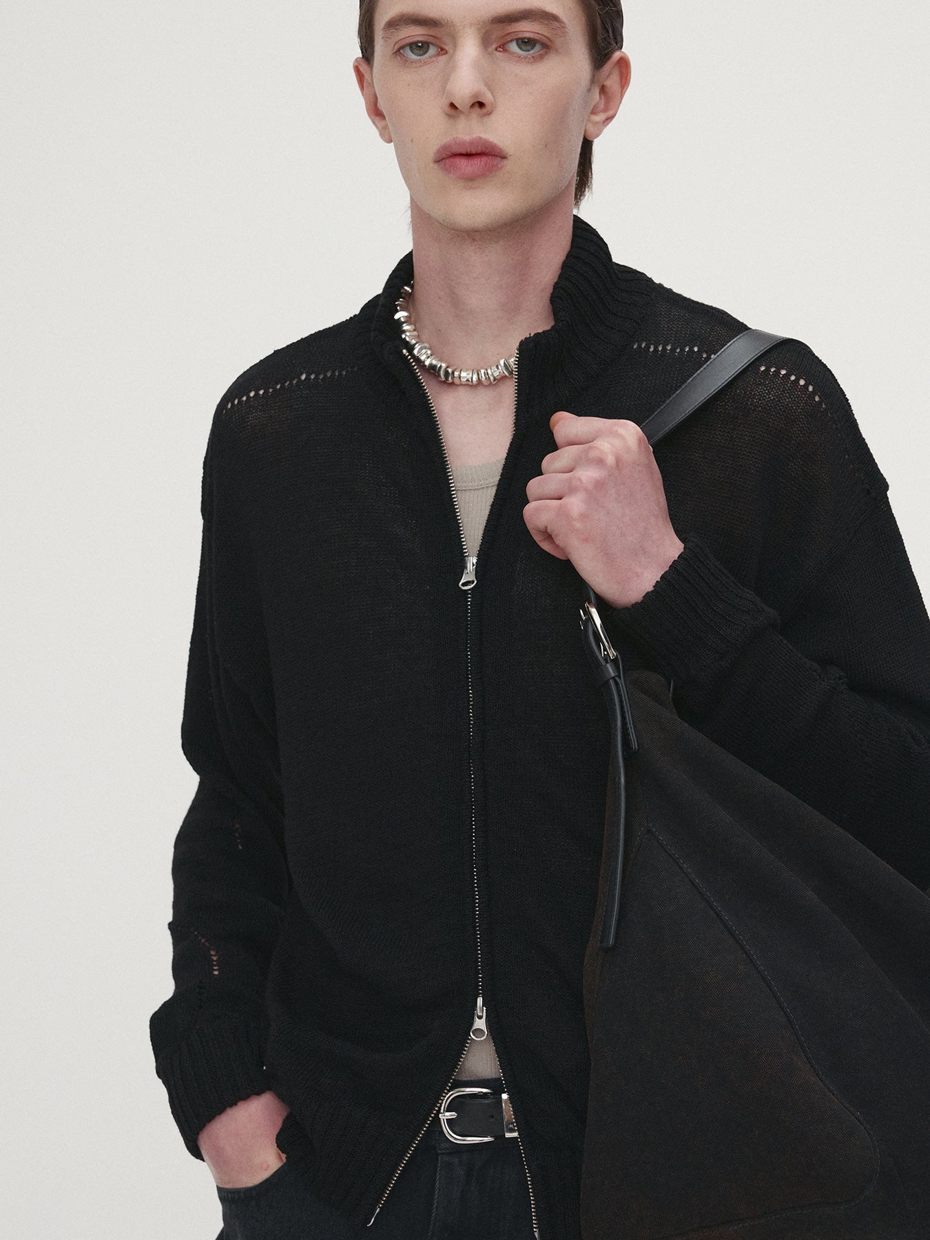 Tonywack - Linen Full Zip Knitted Jumper (Black) product image 7 | TRAB K-Fashion Australia