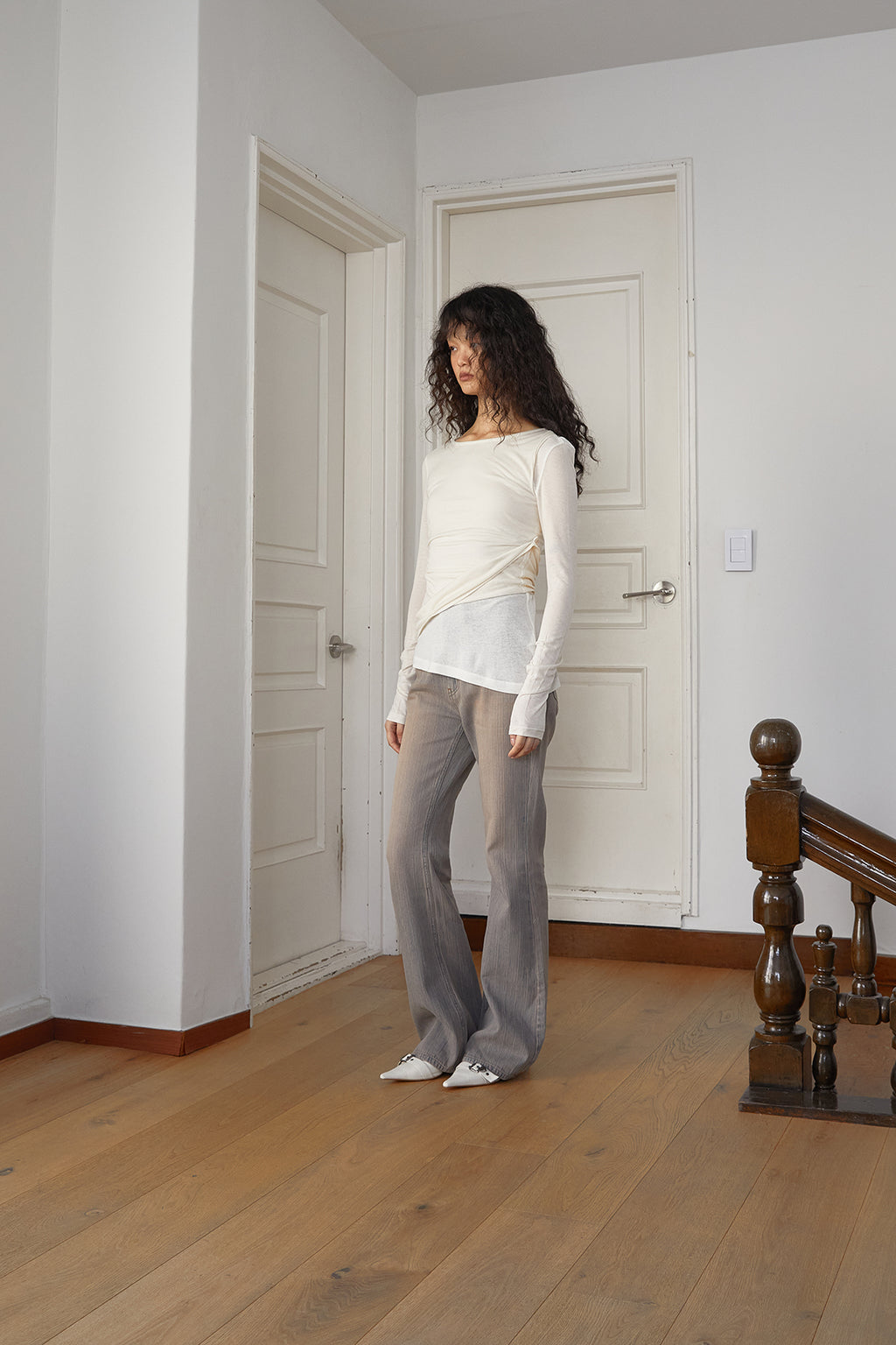 Matin Kim - Turn Up Detail Layered Top (Light Beige) product image 10 | TRAB K-Fashion Australia