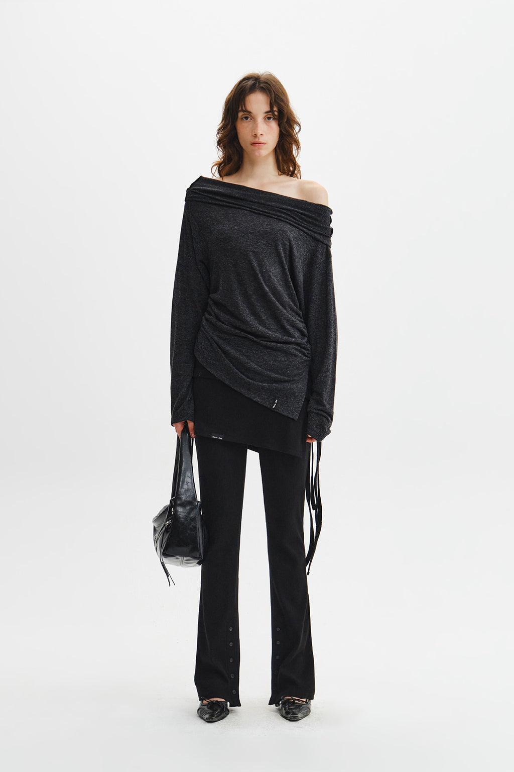Matin Kim - Asymmetric Side Shirring Top (Charcoal) product image 8 | TRAB K-Fashion Australia