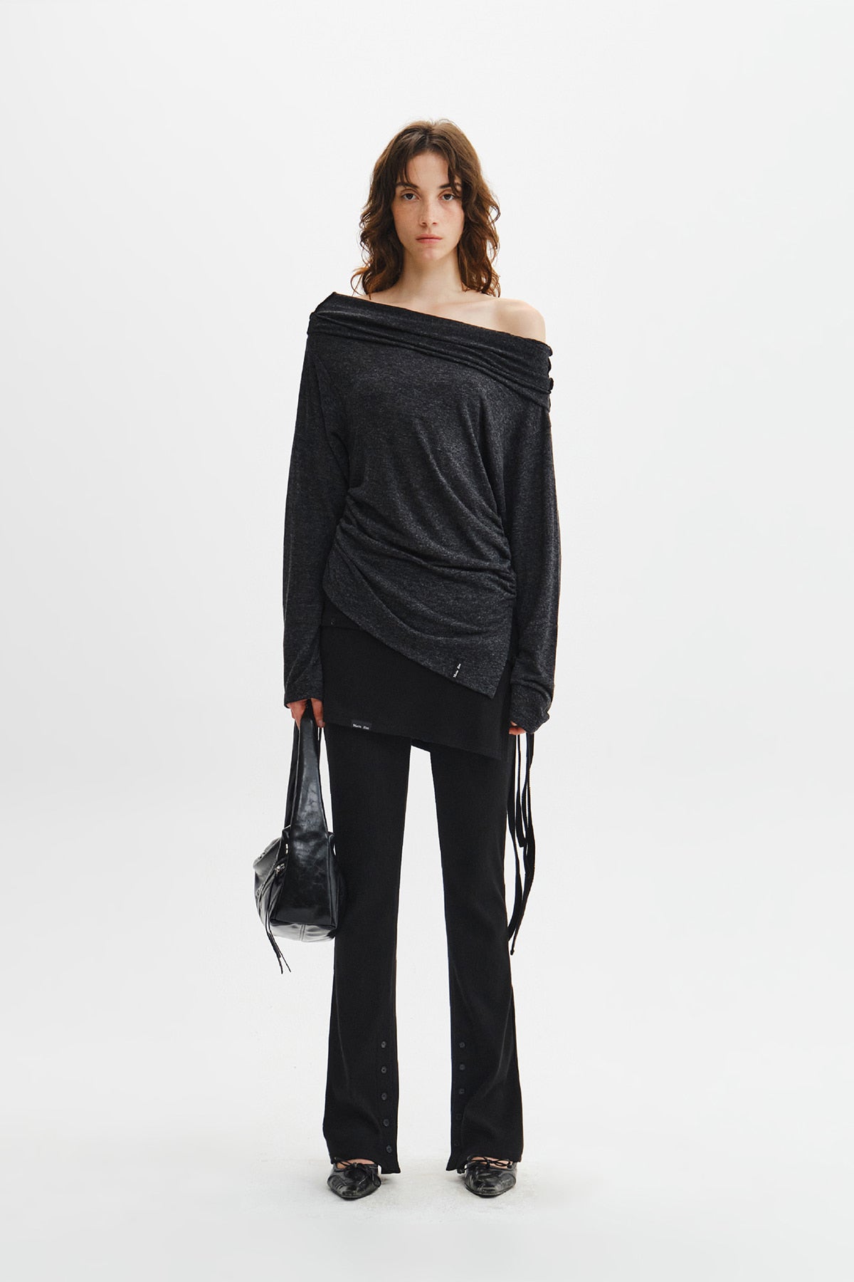 Matin Kim - Asymmetric Side Shirring Top (Charcoal) product image 8 | TRAB K-Fashion Australia