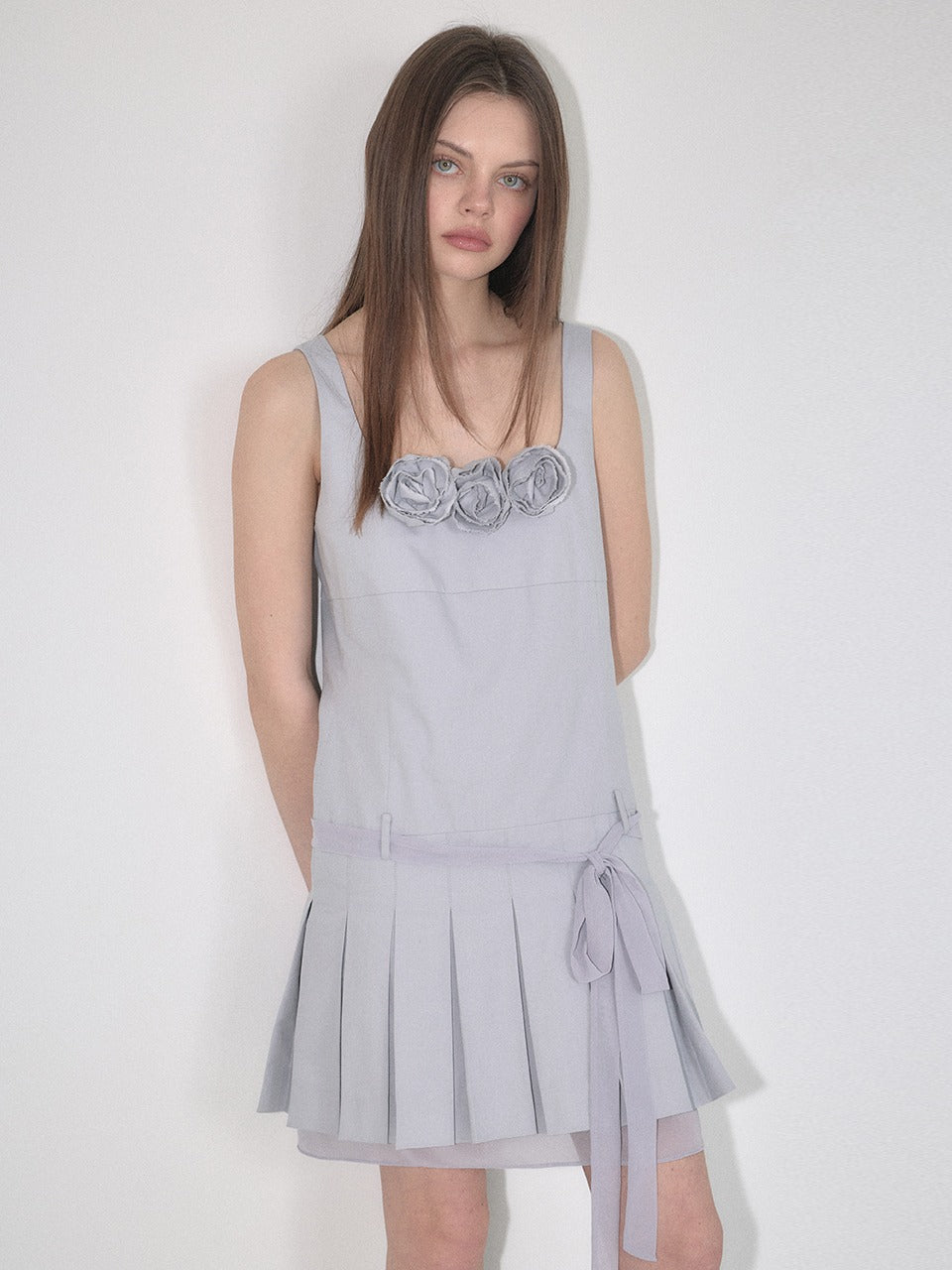Margarin Fingers - Belted Pleats One-Piece (Grey) product image 1 | TRAB K-Fashion Australia