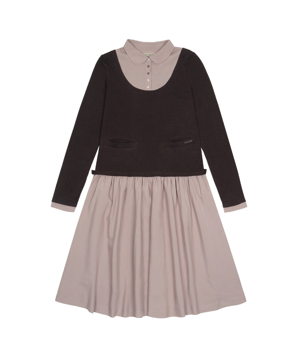 Coyseio - Layered Shirt Cardigan Shirring Dress (Dark Brown) product image 9 | TRAB K-Fashion Australia