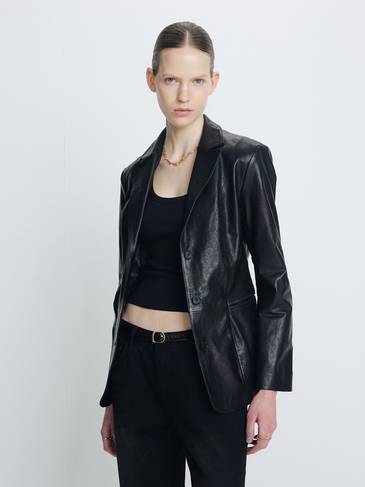 Tonywack - Vegetable Lamb Leather Fitted Blazer Jacket (Black) product image 4 | TRAB K-Fashion Australia