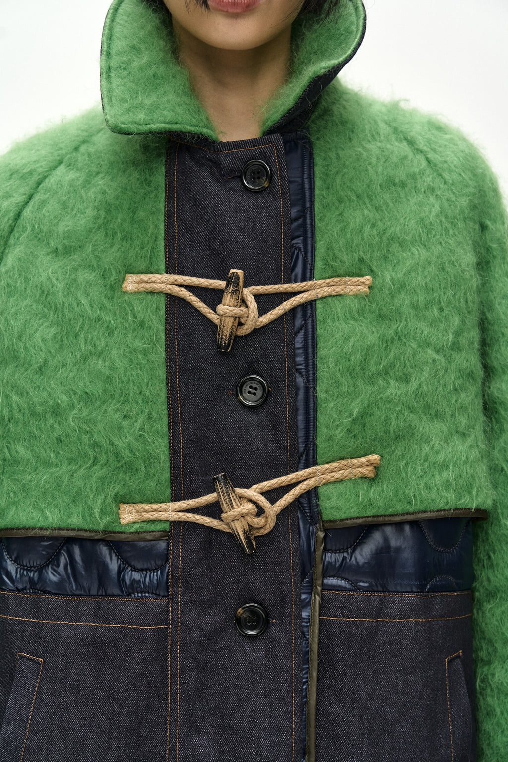 Andersson Bell - Lawn Hairy Wool Quilted Duffle Coat (Lichen Green/Black) product image 7 | TRAB K-Fashion Australia