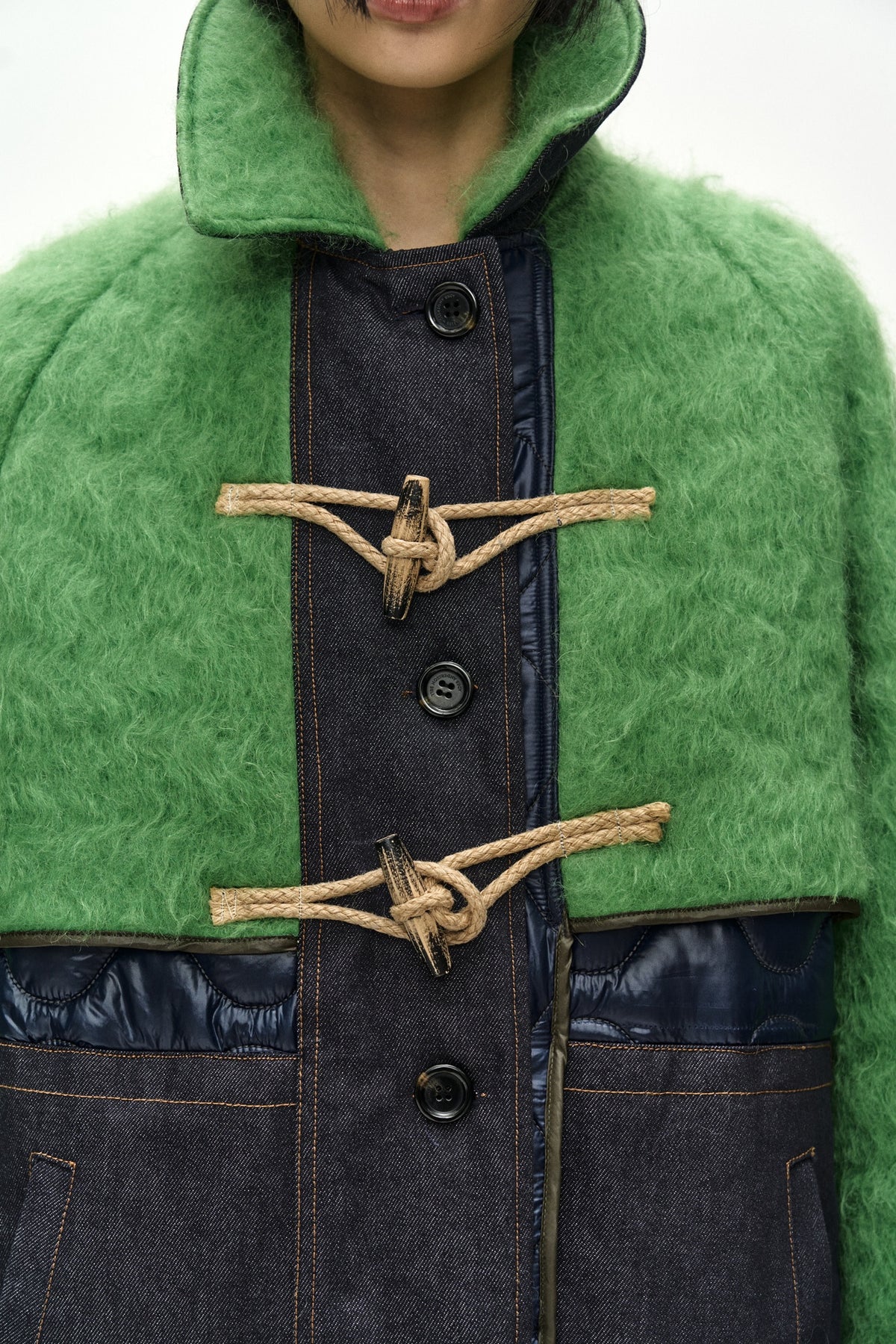 Andersson Bell - Lawn Hairy Wool Quilted Duffle Coat (Lichen Green/Black) product image 7 | TRAB K-Fashion Australia