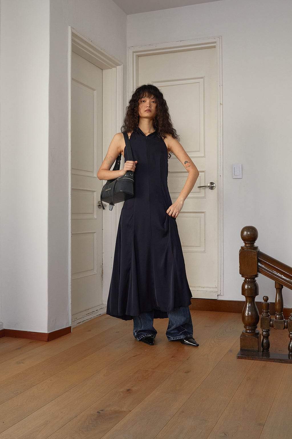 Matin Kim - Back String Hoody Maxi Dress (Dark Navy) product image 10 | TRAB K-Fashion Australia