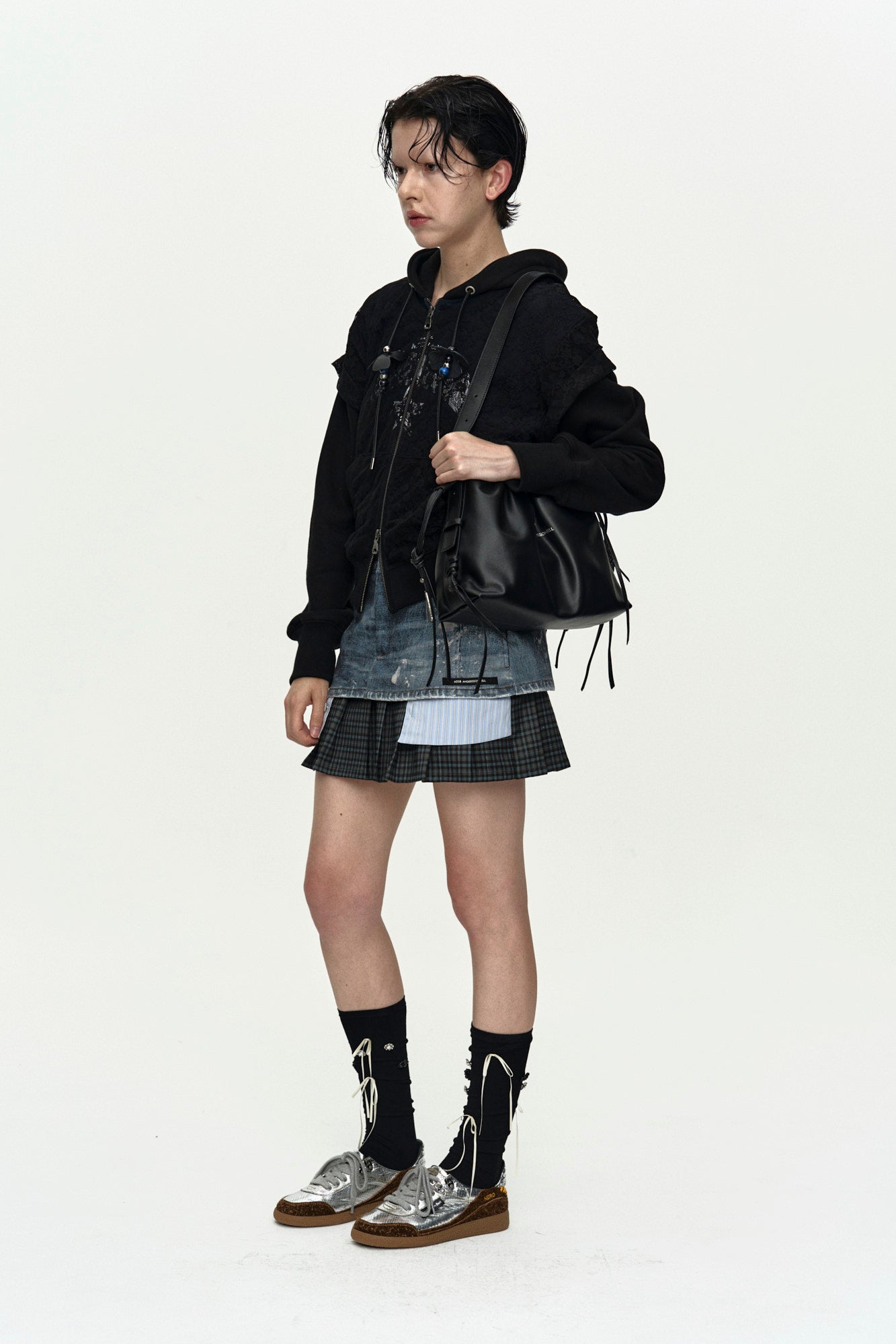 Andersson Bell - Lace Layered Hood Zip Up (Navy / Black) product image 2 | TRAB K-Fashion Australia