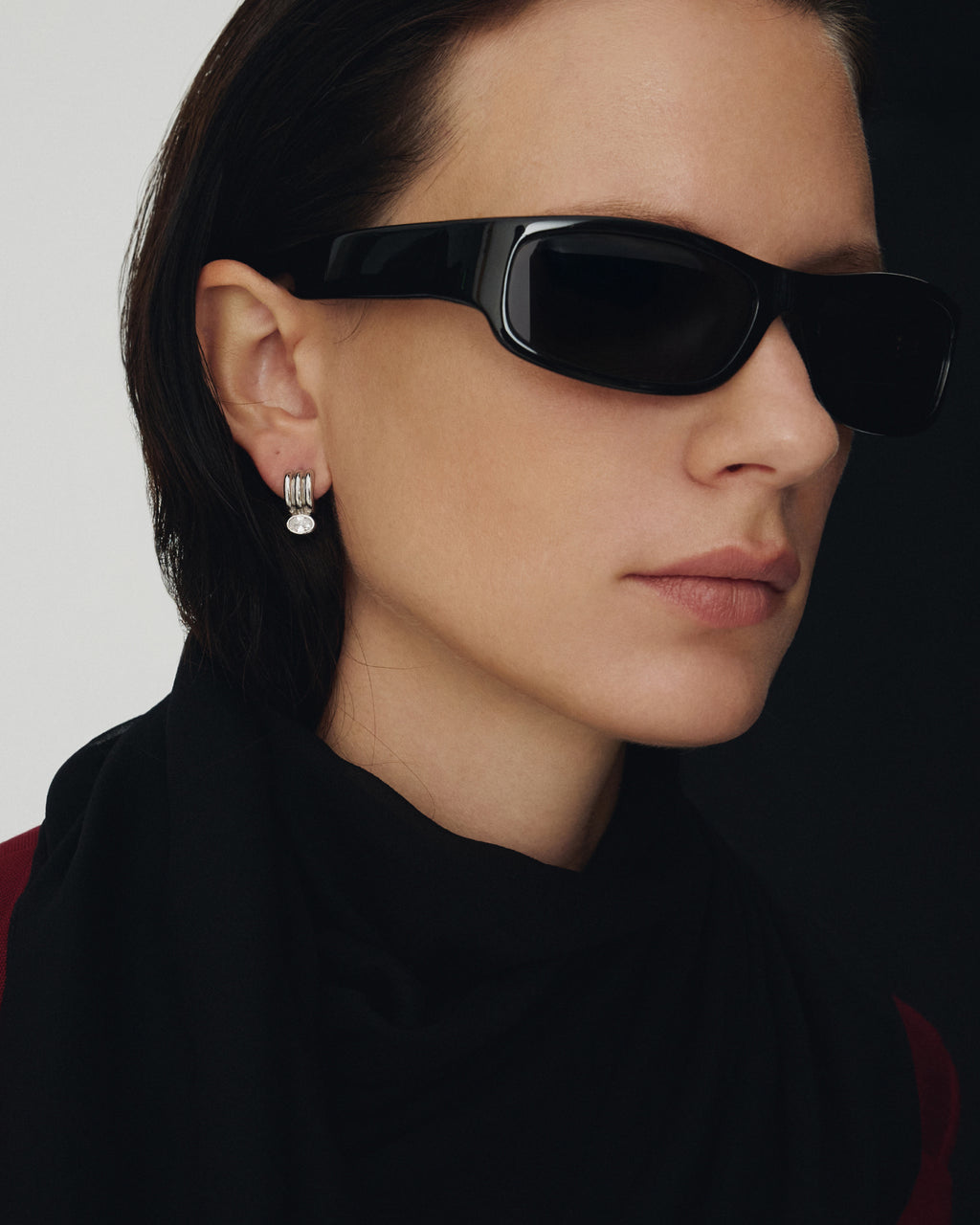 Numbering - Triple Pipe Bezel Stone Drop Hoop Earrings #3303 product image 1 | TRAB K-Fashion Australia