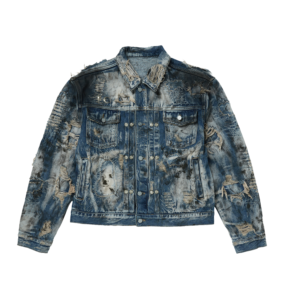 Thug Club - Hard-Washed Damaged Denim Jacket (Blue) product image 1 | TRAB K-Fashion Australia