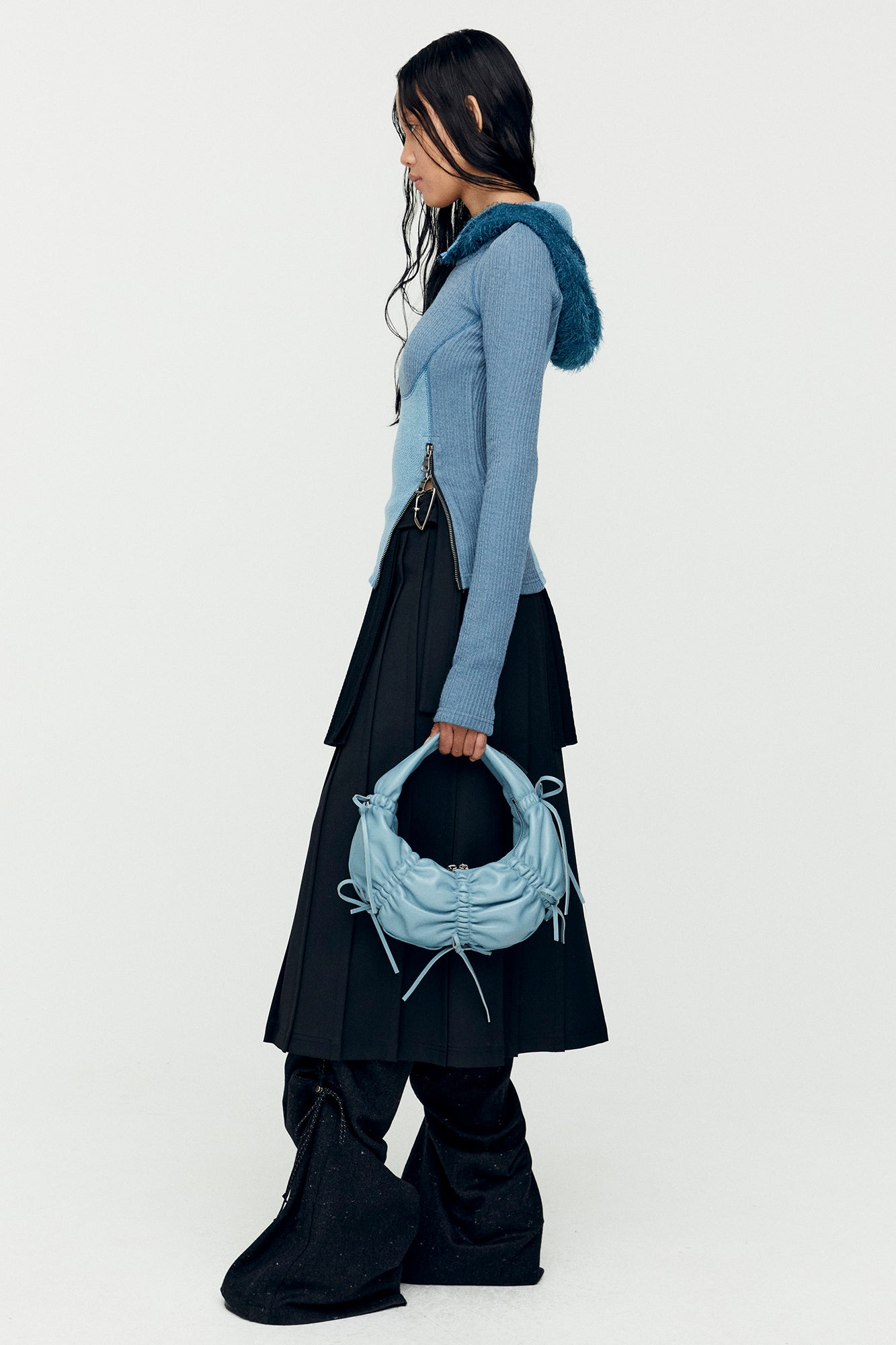 Andersson Bell - (essential) Tight Ribbed Combination Hoodie (Blue) product image 3 | TRAB K-Fashion Australia