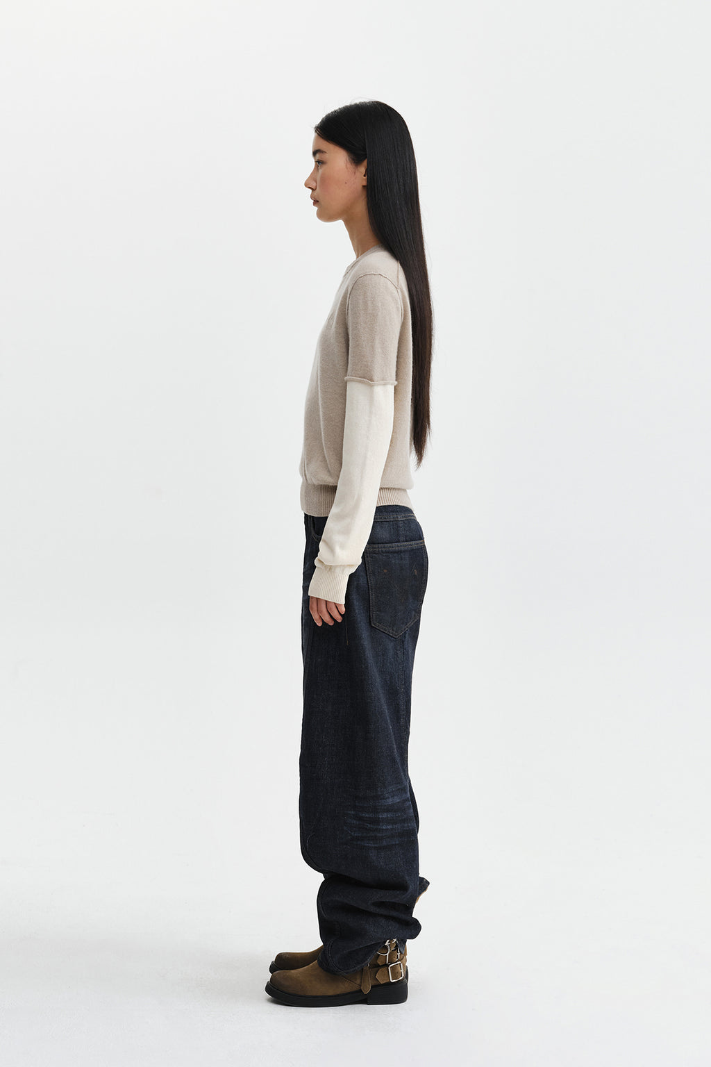 Matin Kim - Cashmere Blended Two Tone Knit Pullover (Beige) product image 7 | TRAB K-Fashion Australia