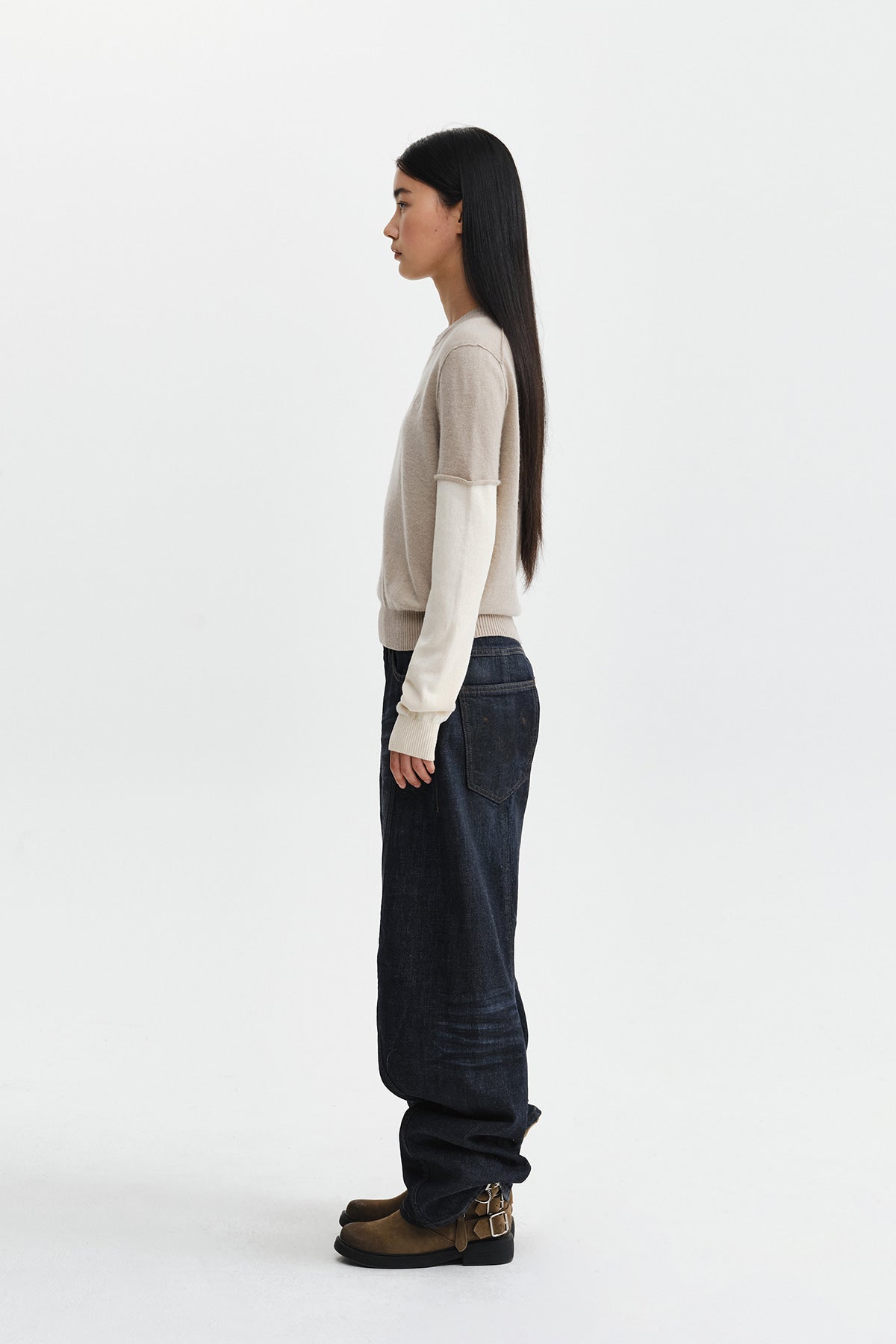 Matin Kim - Cashmere Blended Two Tone Knit Pullover (Beige) product image 7 | TRAB K-Fashion Australia