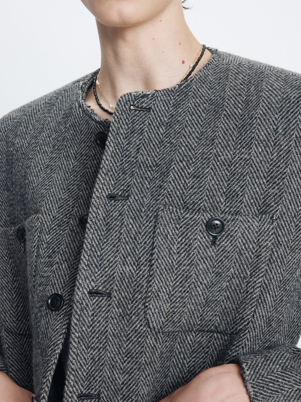 Tonywack - Herringbone Wool Cut-Off Blouson (Black/Grey) product image 4 | TRAB K-Fashion Australia