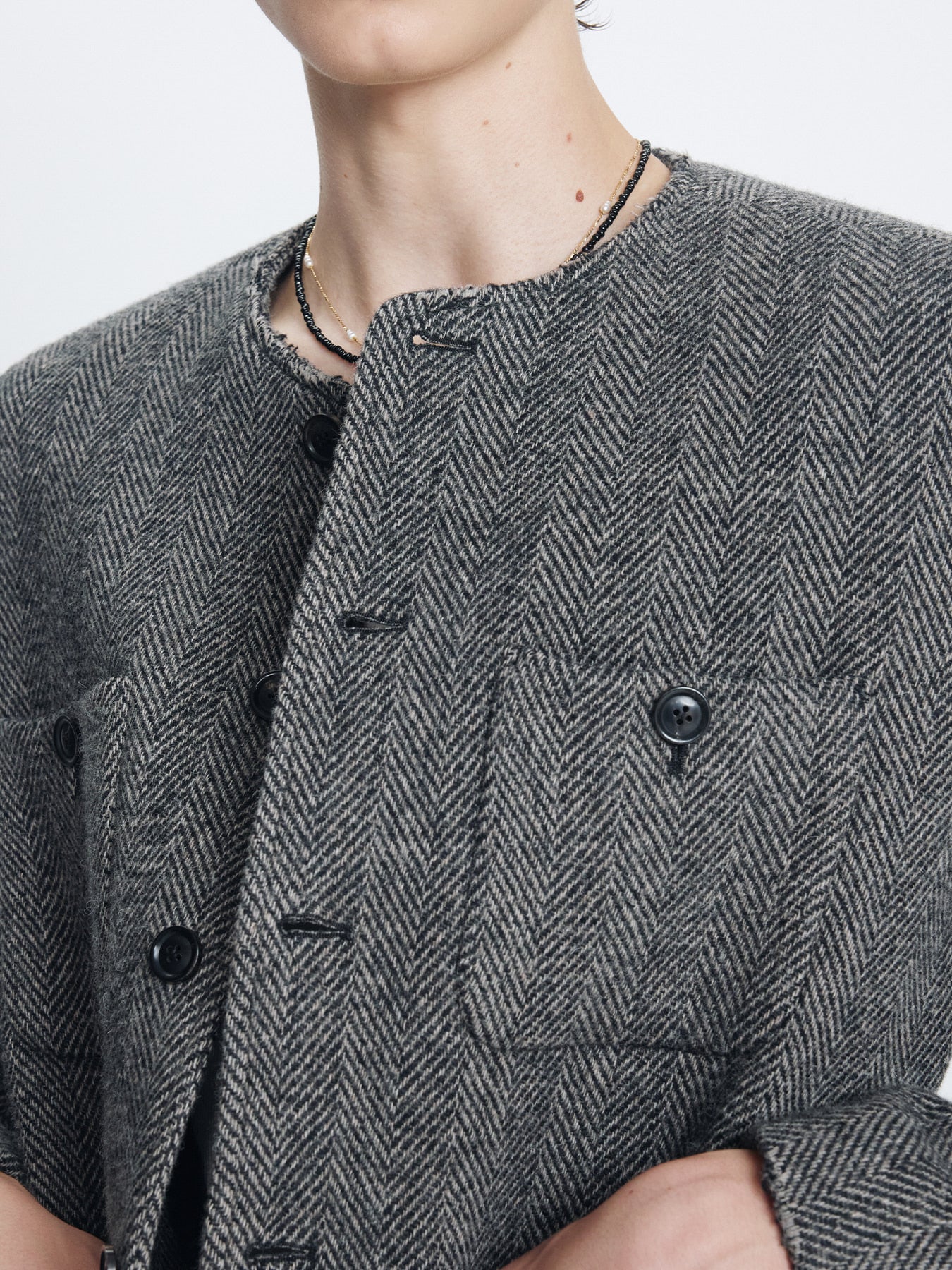 Tonywack - Herringbone Wool Cut-Off Blouson (Black/Grey) product image 4 | TRAB K-Fashion Australia