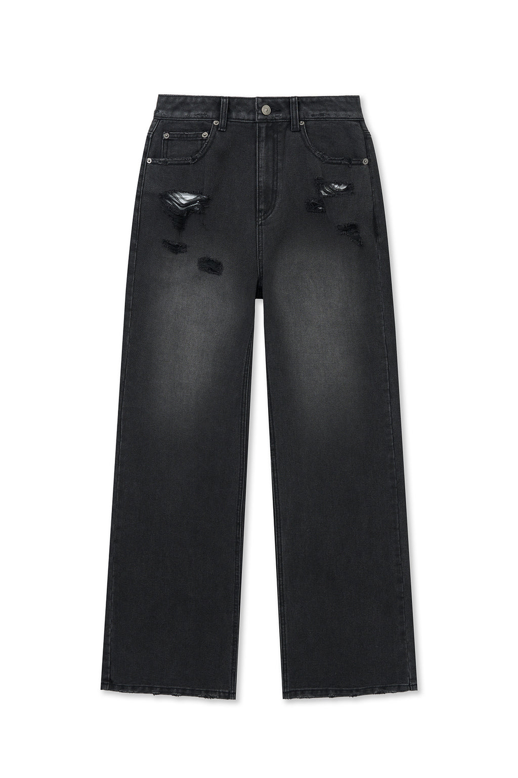 Matin Kim - Back Pocket Patch Destroyed Denim Pants (Black) product image 1 | TRAB K-Fashion Australia