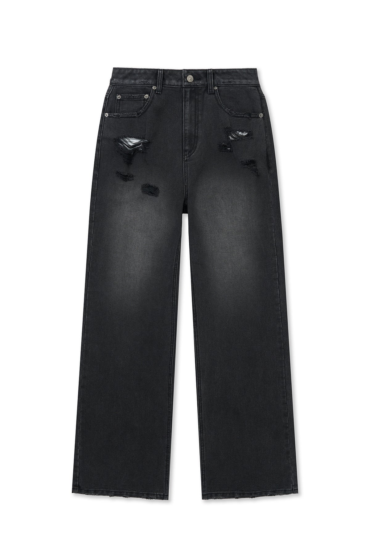 Matin Kim - Back Pocket Patch Destroyed Denim Pants (Black) product image 1 | TRAB K-Fashion Australia