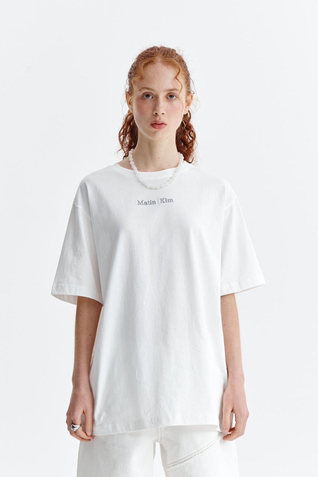 Matin Kim - Embroidery Small Logo Oversize Top (White) product image 10 | TRAB K-Fashion Australia