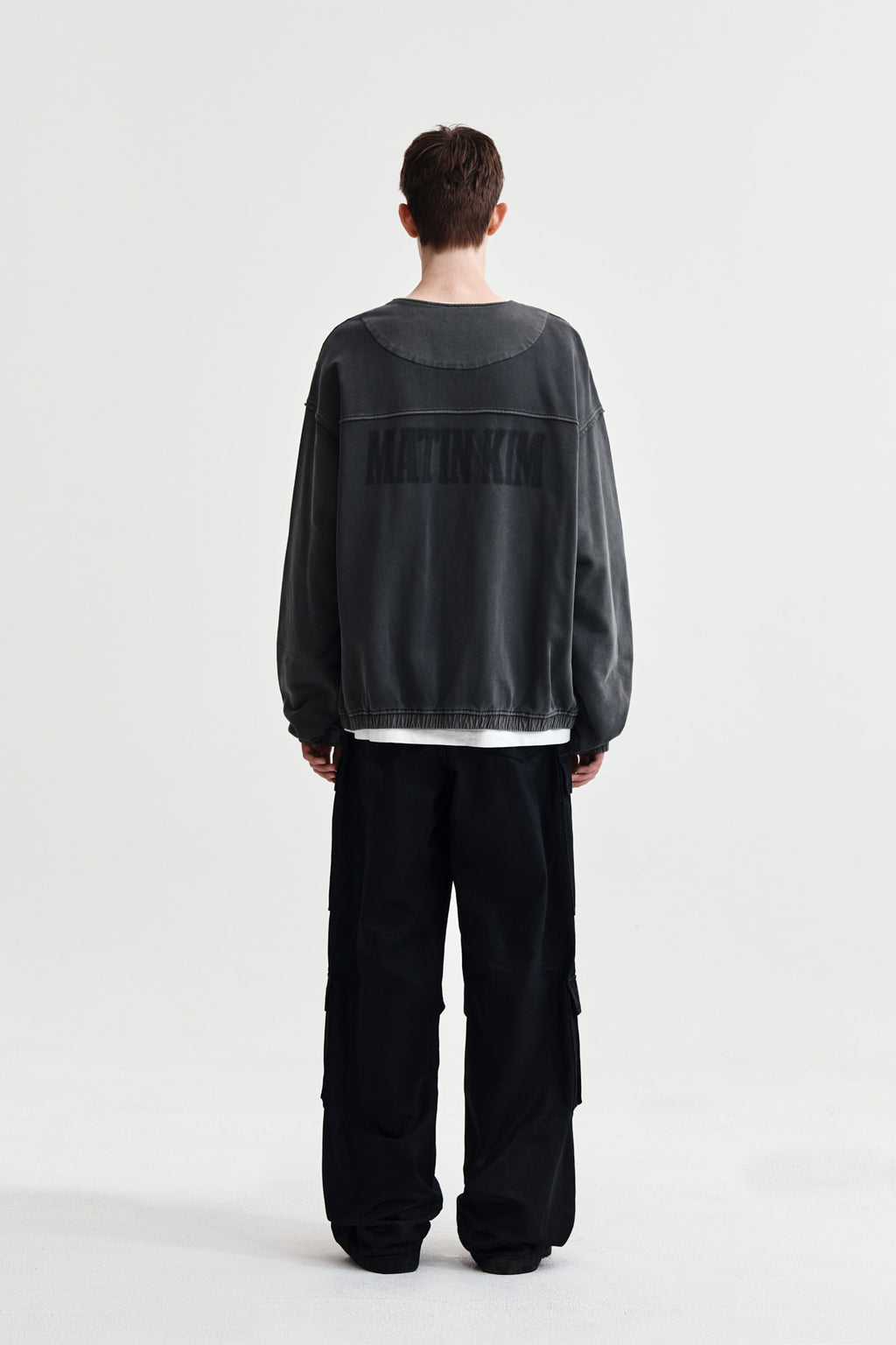 Matin Kim - Pigment Dyed Collarless Zip Up Jumper (Charcoal) product image 7 | TRAB K-Fashion Australia