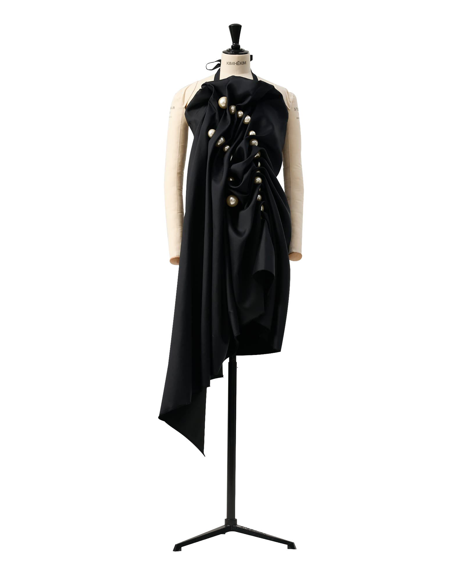 Kimhe Kim - Pearl Beads Wool-Silk Draped Apron (Black) product image 4 | TRAB K-Fashion Australia