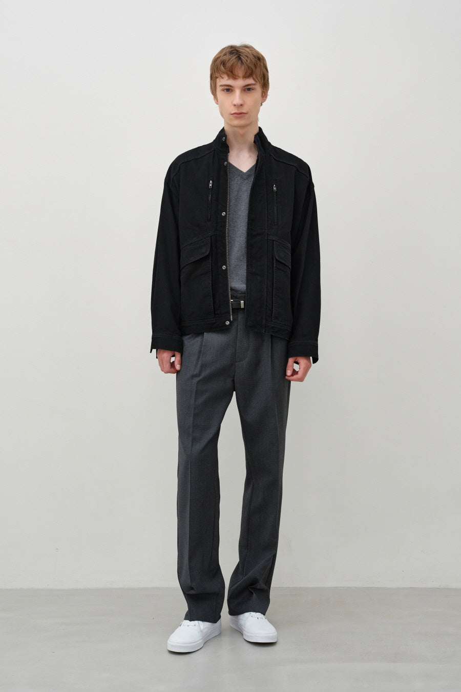 Insilence - High Neck Denim Blouson (Black) product image 3 | TRAB K-Fashion Australia