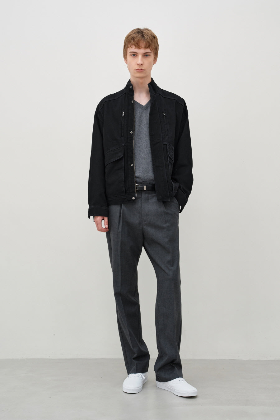 Insilence - High Neck Denim Blouson (Black) product image 1 | TRAB K-Fashion Australia