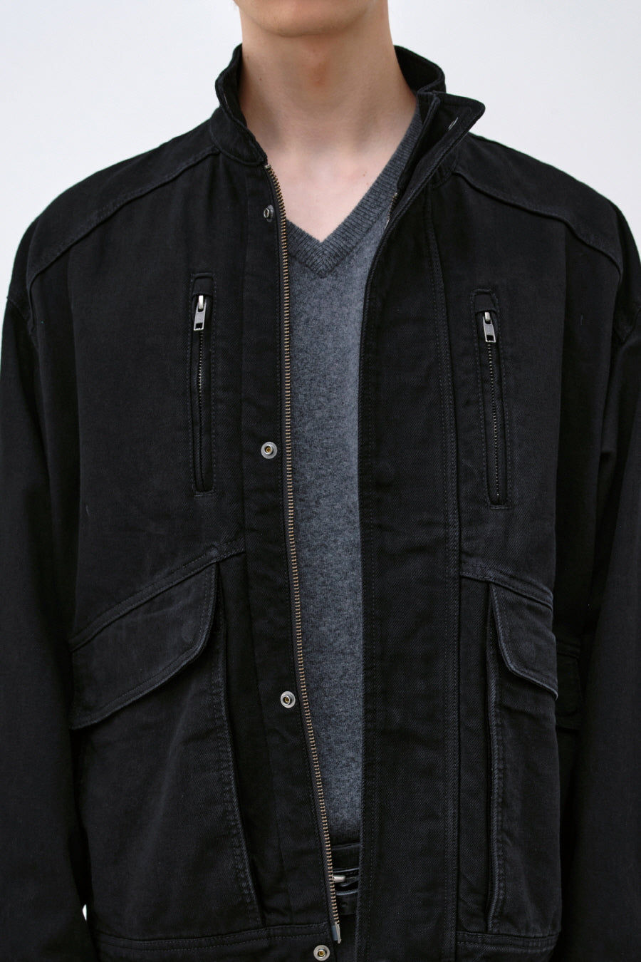 Insilence - High Neck Denim Blouson (Black) product image 2 | TRAB K-Fashion Australia