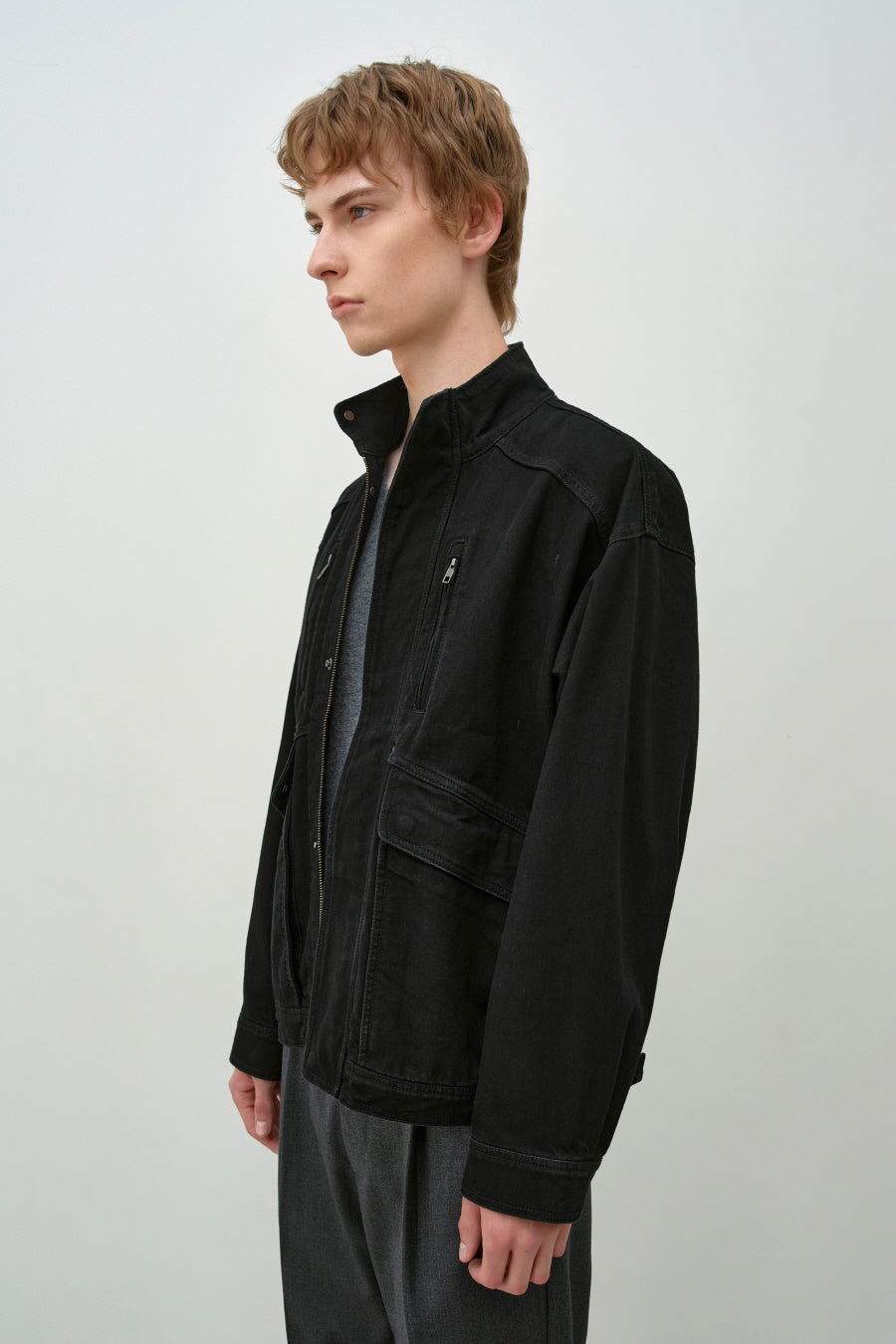 Insilence - High Neck Denim Blouson (Black) product image 5 | TRAB K-Fashion Australia