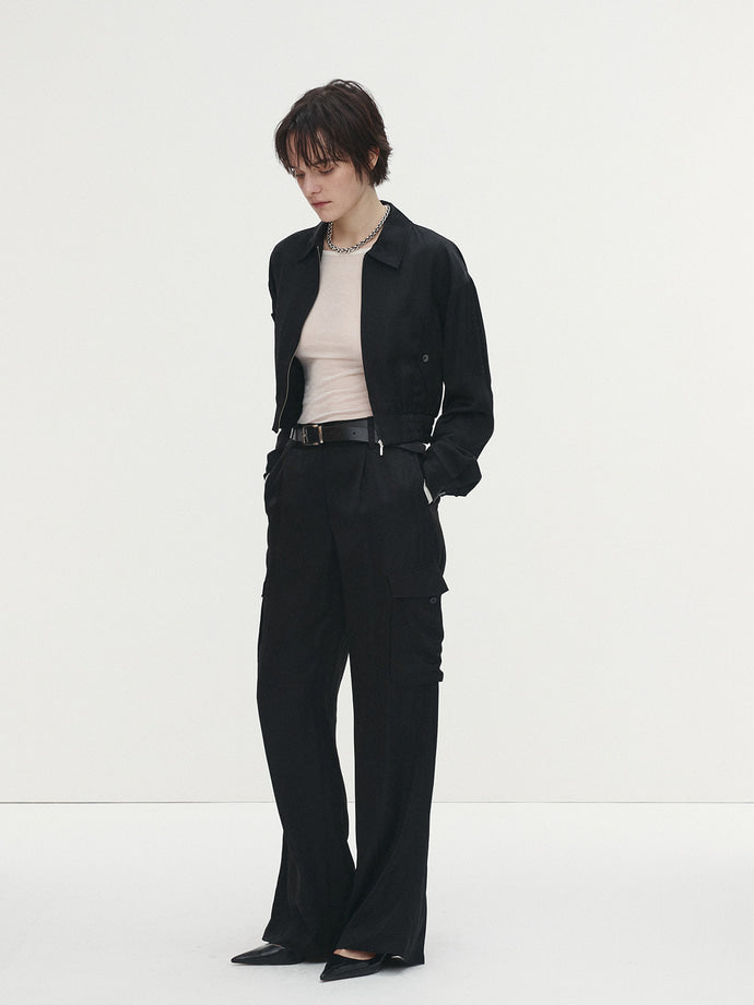 Tonywack - Satin Cropped Blouson Jacket (Black) product image 2 | TRAB K-Fashion Australia