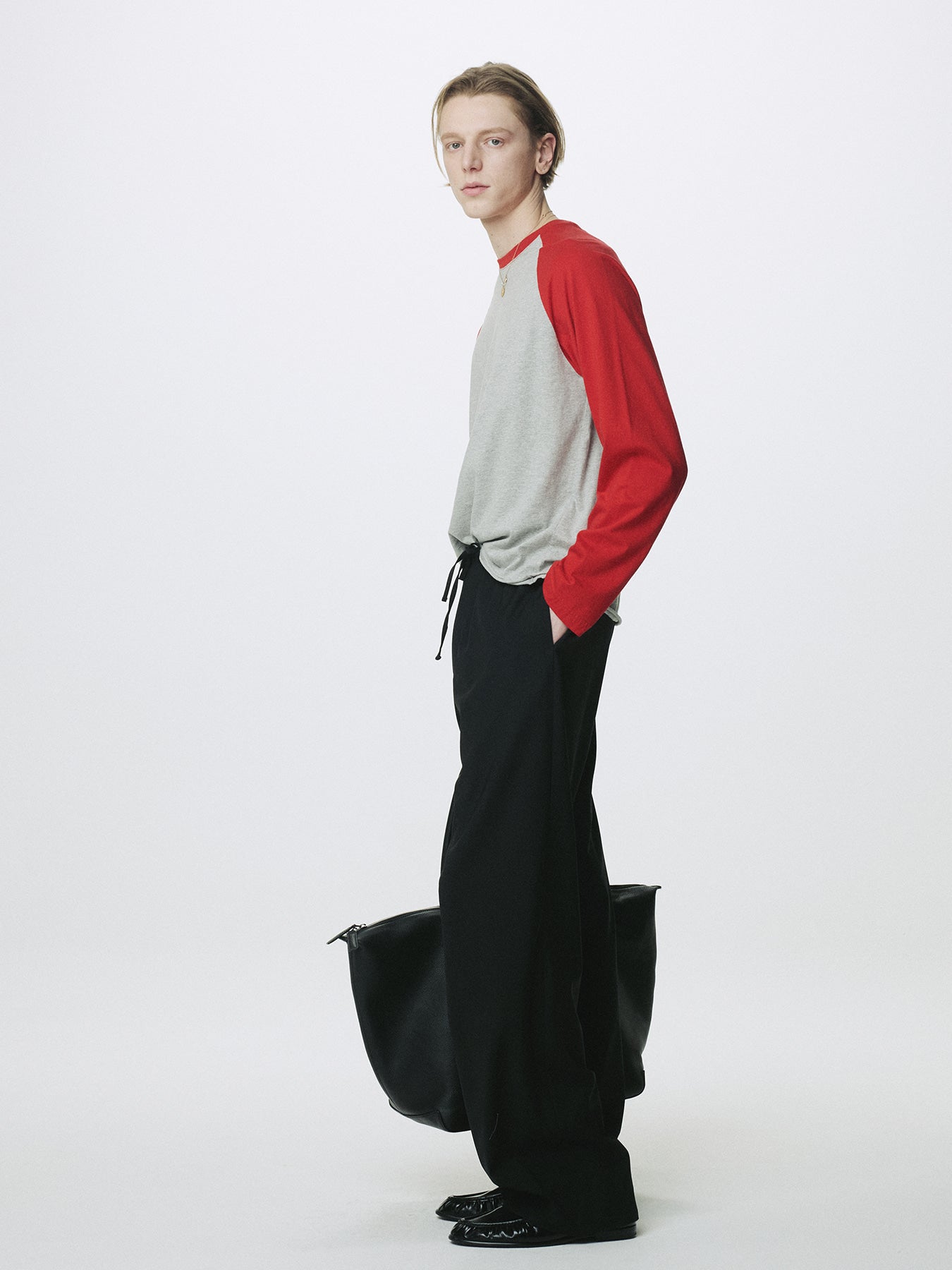 Tonywack - Washed Cotton Baseball Long Sleeve (Melange Grey/Red) product image 2 | TRAB K-Fashion Australia