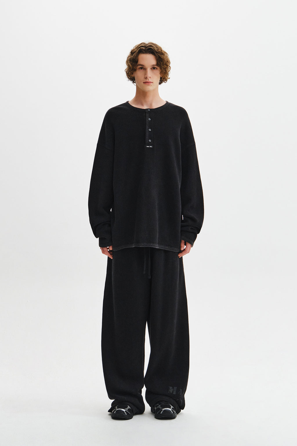 Matin Kim - Matin Washed Waffle Henley Neck Top (Charcoal) product image 8 | TRAB K-Fashion Australia